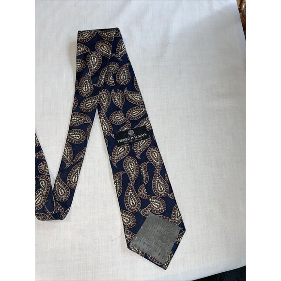 Pierre Balmain Men’s Dress Tie Size 55” Navy Blue Paisley Silk Business Formal - Picture 9 of 12